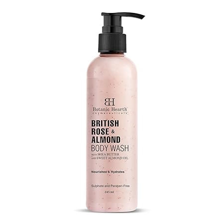 Botanic Hearth British Rose & Almond Body Wash with Shea Butter, Sweet Almond Oil Shower Gel for Men and Women