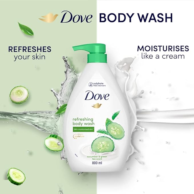 Dove Refreshing Body Wash, with Cucumber & Green Tea Scent, for Soft, 24hr Moisturised Skin