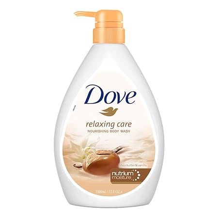 Dove Relaxing Shea Butter Body Wash with Vanilla Pump Bottle, Soothing Scent