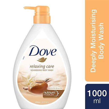 Dove Relaxing Shea Butter Body Wash with Vanilla Pump Bottle, Soothing Scent