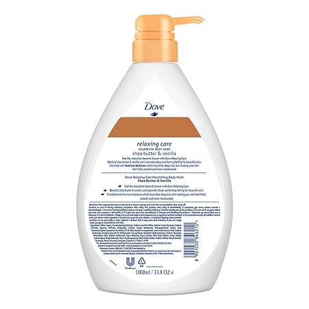 Dove Relaxing Shea Butter Body Wash with Vanilla Pump Bottle, Soothing Scent