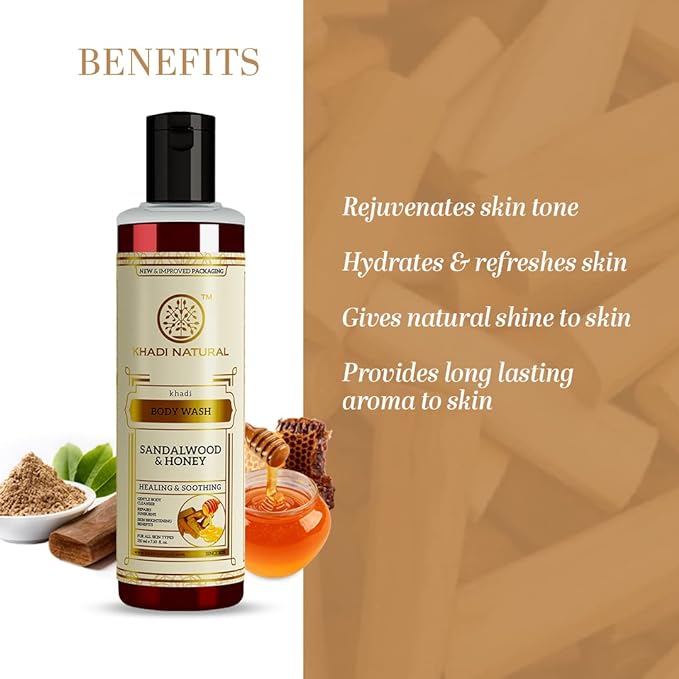 Khadi Natural Sandalwood & Honey Body Wash Gentle Body Cleanser for Healthy Skin