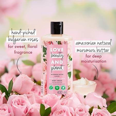 Love Beauty & Planet Murumuru Butter and Rose Moisturising Body Wash|Crème Shower Gel for Soft Skin