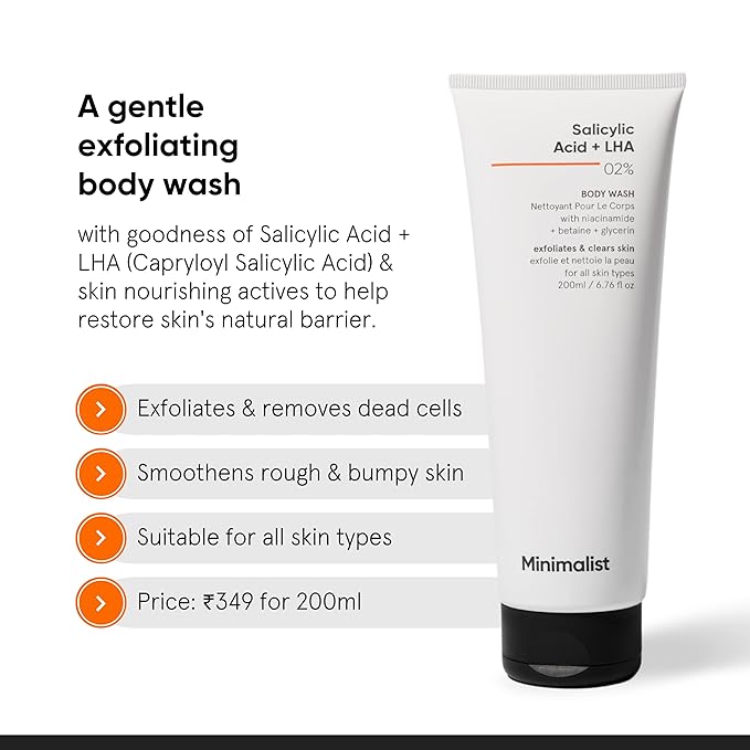 Minimalist 2% Salicylic Acid + LHA Body Wash For Body Acne, Un-even, Rough & Bumpy Skin Shower Gel For Women & Men