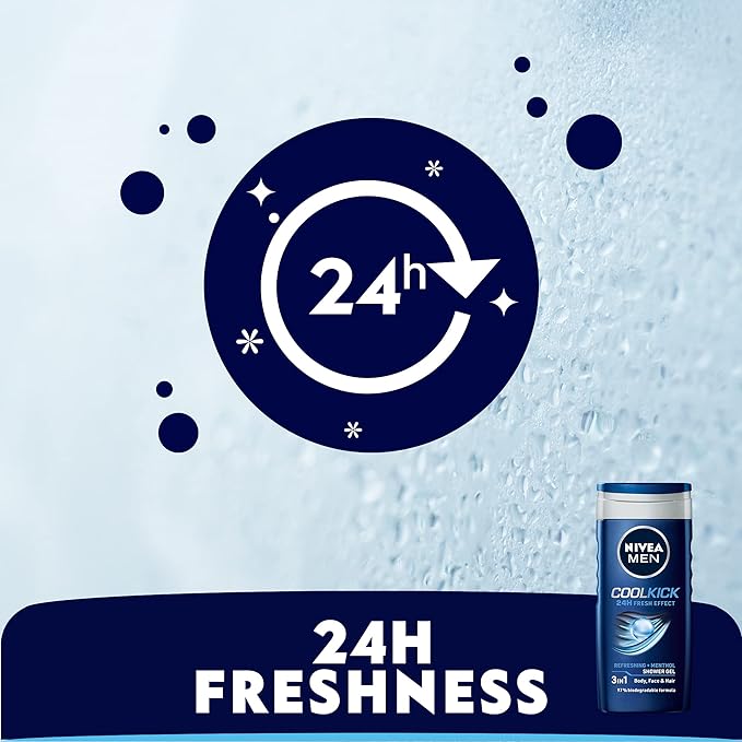 Nivea Men Cool Kick Body Wash Shower Gel for Face, Body & Hair