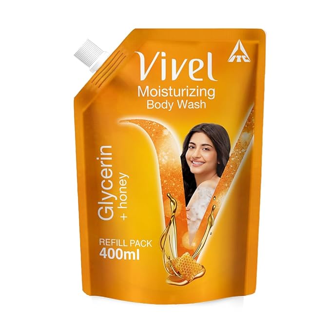 Vivel Body Wash, Glycerin and Honey, Moisturizing Shower Gel Liquid Refill Pouch Pack