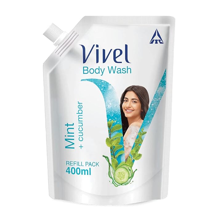 Vivel Exfoliating Body Wash, Mint & Cucumber Shower Gel Creme, Liquid Refill Pouch