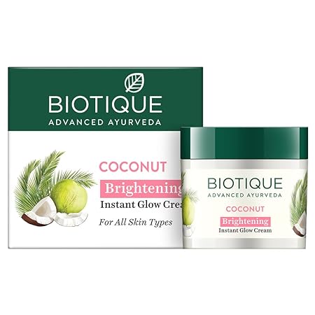 Biotique Coconut Brightening Instant Glow Cream Lightweight and Non-Greasy
