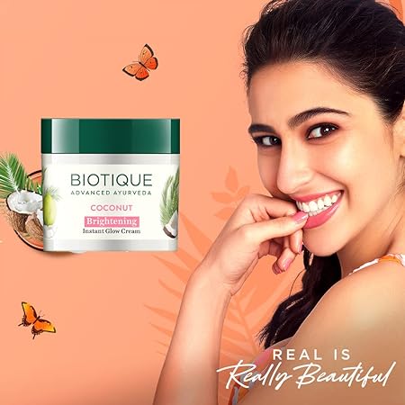 Biotique Coconut Brightening Instant Glow Cream Lightweight and Non-Greasy