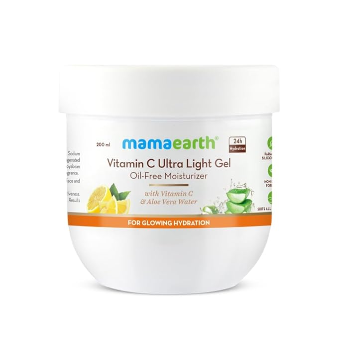Mamaearth Vitamin C Ultra Light Gel Oil-Free Moisturizer For Face, Body and Hands; with Vitamin C & Aloe Vera Water for Glowing Hydration