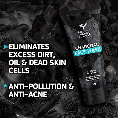 Bombay Shaving Company Charcoal Face Wash for Men Anti Pollution and Brightening Oil Control Face Wash For Men, Pack of 2