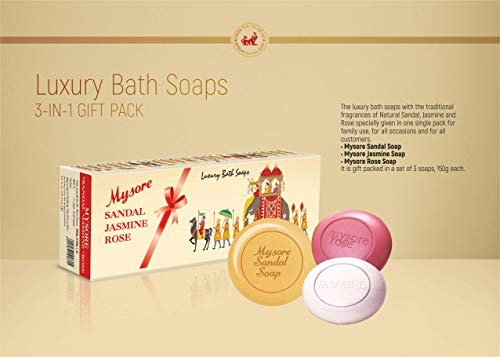 Mysore Sandal, Jasmine And Rose Soap, Pack of 3