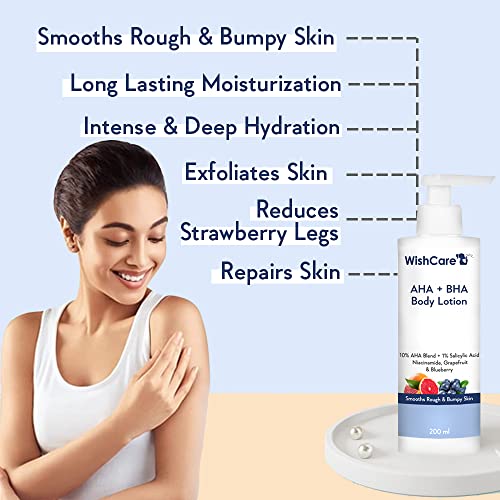 WishCare 10% AHA + 1% BHA Body Lotion - Smooths Rough & Bumpy Skin - Glycolic & Lactic Acid Body Lotion with Niacinamide