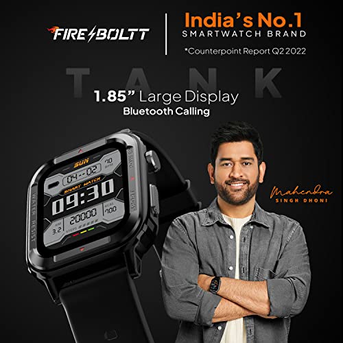 Fire-Boltt | 1.85" Display | Bluetooth Calling | Outdoor Rugged Build | Tank Smartwatch with IP68 Resistance, Multiple Sports Modes & Health Tracking