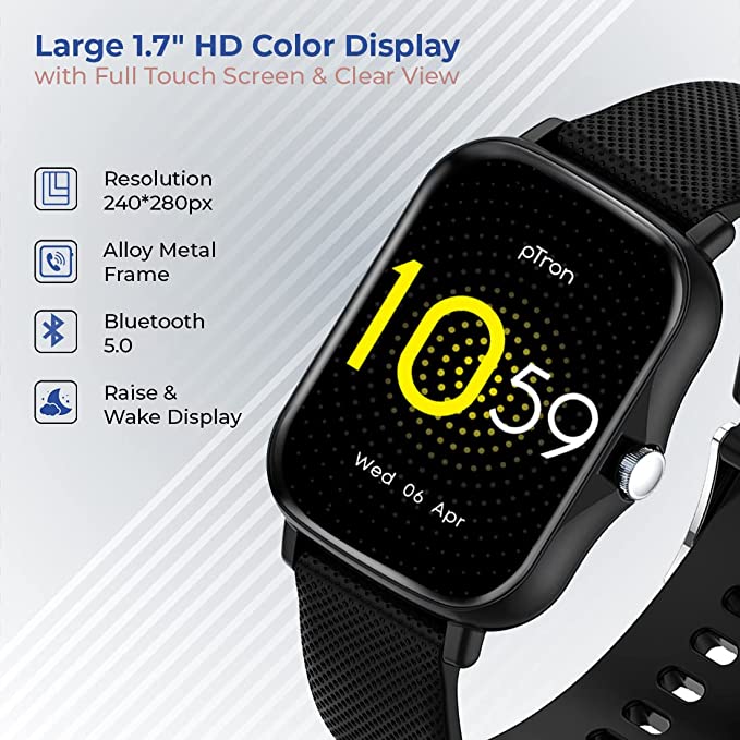 Ptron | 1.7" Display | Multiple Trackers | Waterproof Build | Force X10e Smartwatch with Activity Tracking, Heart Rate Monitoring & Multiple Sports Modes