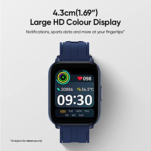 Realme | 1.69" HD Display | Temperature Monitor | Heart Rate Tracking | Techlife SZ100 Smartwatch with IP68 Resistance, SpO2 & Multiple Sports Modes