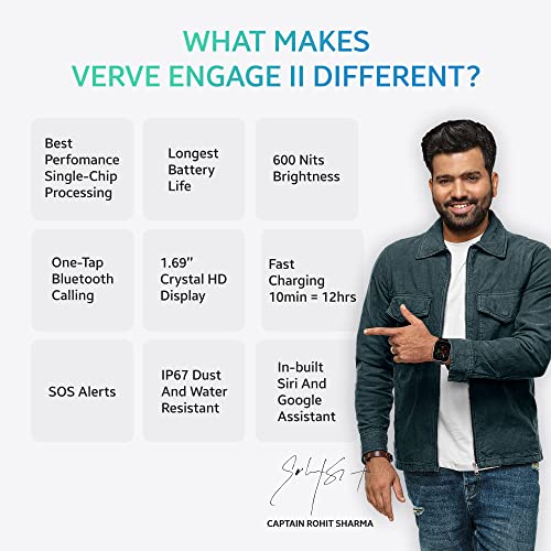 Tagg | 1.69" 2.5D Display | Bluetooth Calling | 100+ Watch Faces | Verve Engage II Smartwatch with Built-in Calculator, IP67 Resistance & Multiple Sports Modes