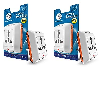 Wipro 3 way multiplug with built in Surge Protector, Pack of 2