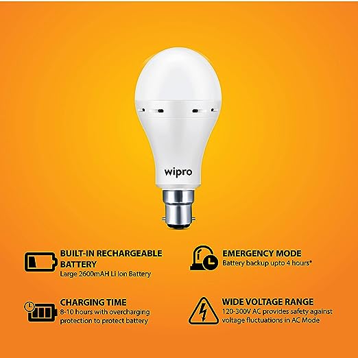 wipro 9W B22D LED White Emergency Bulb