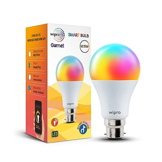 wipro B22D 125W Wi-Fi Smart LED Bulb with Music Sync for Amazon Alexa & Google Assistant