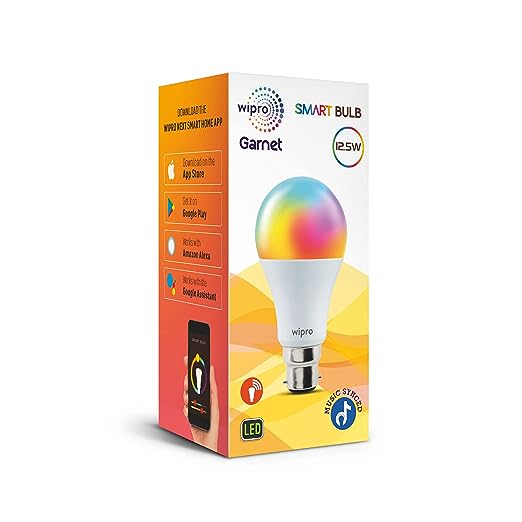 wipro B22D 125W Wi-Fi Smart LED Bulb with Music Sync for Amazon Alexa & Google Assistant