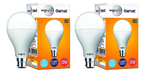 wipro Garnet Base B22D 20-Watt LED Bulb, White (Pack of 2)