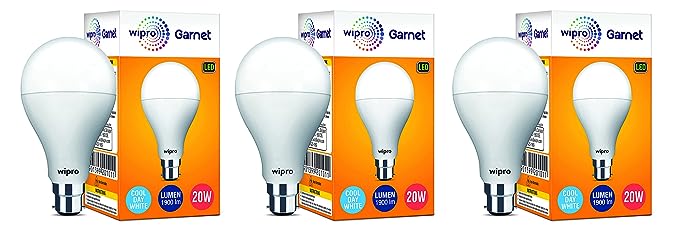 wipro Garnet Base B22D 20-Watt LED Bulb, White (Pack of 3)
