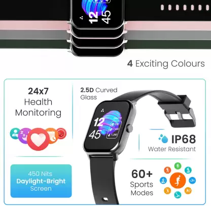 Ambrane | 1.69" Lucid Display | Bluetooth Calling | 7-Day Battery Life | Wise-Eon Smartwatch with IP67 Resistance, Multiple Sports Modes & Health Tracking