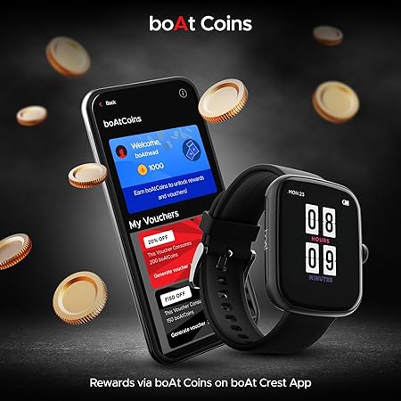 boAt | 1.69" Square HD Display | Multiple Sports Modes | Health Tracking | Wave Style Smartwatch with IP68 Resistance, Heart Rate & SpO2 Monitoring