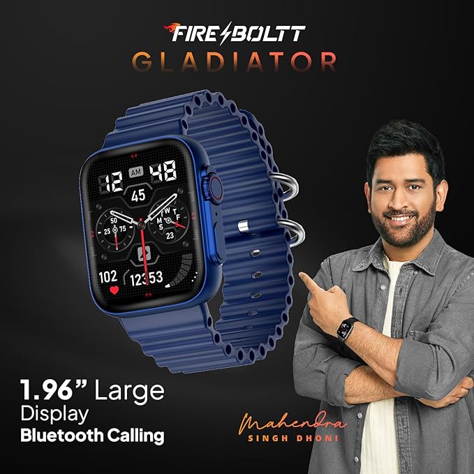 Fire-Boltt | 1.96" Biggest Display | Bluetooth Calling | AI Voice Assistant | Gladiator Smartwatch with 100+ Sports Modes | IP67 Resistance & Premium Build