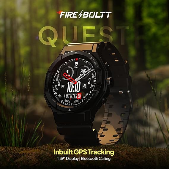 Fire-Boltt | 1.39" Full Touch Display | GPS Tracking | Heart Rate Monitoring | Quest Smartwatch with IP67 Resistance, Multiple Sports Modes & Health Tracking