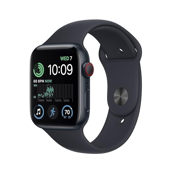 Apple | Retina OLED Display | GPS + Cellular | Crash Detection | Watch SE 2nd Gen 44mm with watchOS 9, WR50 Resistance & Aluminium Case