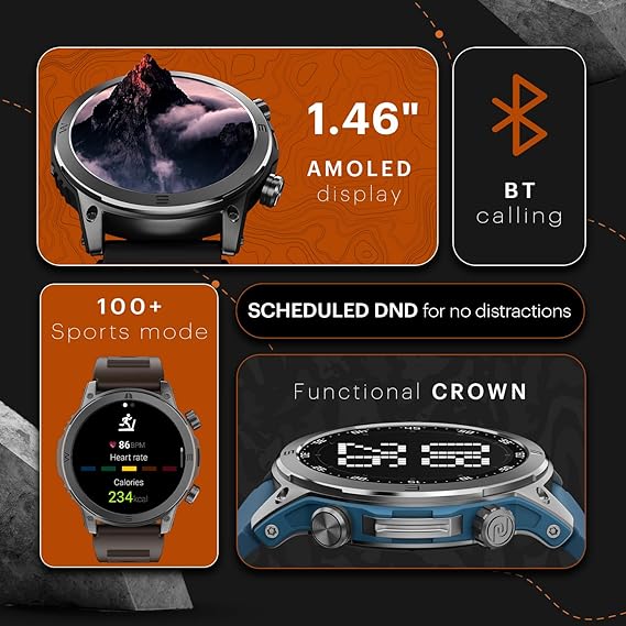 Noise | 1.46" AMOLED Display | Sturdy Rugged Design | Bluetooth Calling | Endeavour Smartwatch with IP68 Resistance | 100+ Sports Modes & Premium Build