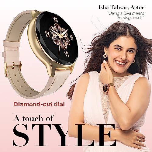 Noise | AMOLED Display | Diamond Cut Dial | Glossy Metallic Finish | Diva Female Smartwatch with Bluetooth Calling, IP68 Resistance & Premium Build