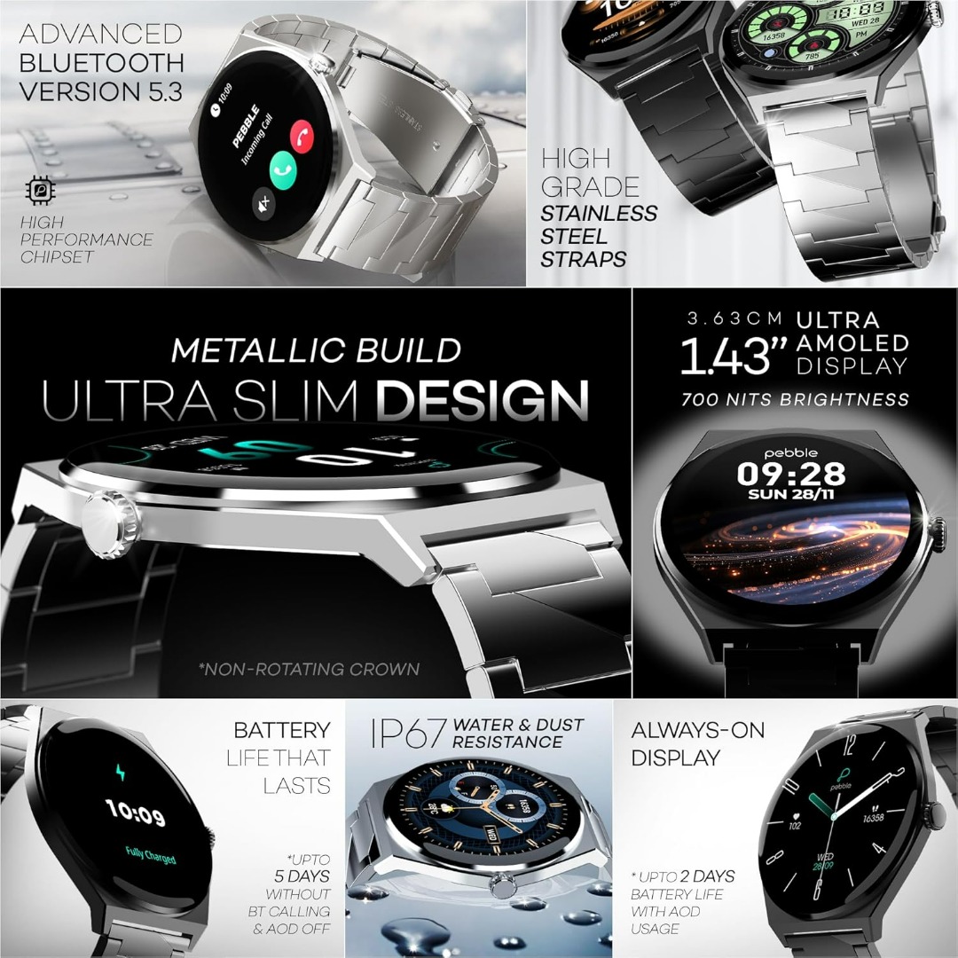 Boat Ultima Ember Smartwatch With 1.96inch Amoled Display Personalized Fitness Nudges | Functional Crown | 100+ Sports Modes | Create Your Own Watchface | Smartwatch For Men and Women