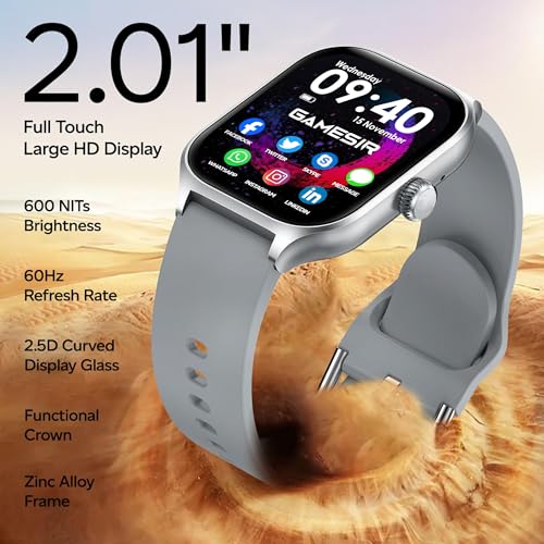 Gamesir H18 Pro Smartwatch With Long Battery Life | 2.01inch High-Resolution Screen | Bluetooth Calling | IP68 Waterproof | TFT Display |Luxury Design For Men and Women