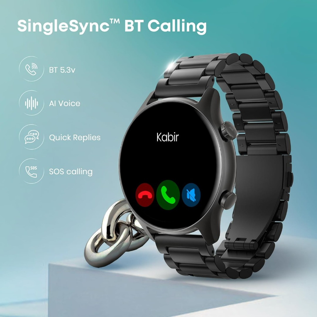 Titan Crest 1.43inch Amoled Smart Watch With BT Calling | AI Morning Briefs | Functional Crown | Health Tracking | Aluminium Body | 100 Plus Sports Modes | Smartwatch For Men And Women