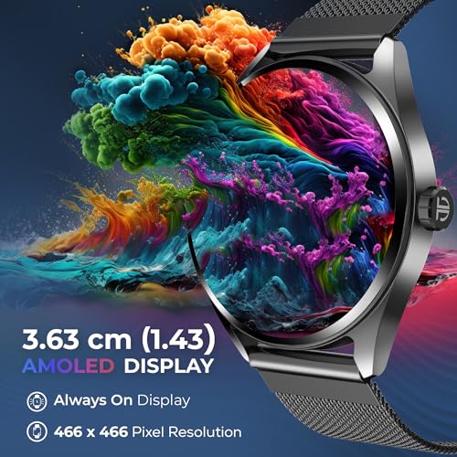 Titan Crest 1.43inch Amoled Smart Watch With BT Calling | AI Morning Briefs | Functional Crown | Health Tracking | Aluminium Body | 100 Plus Sports Modes | Smartwatch For Men And Women