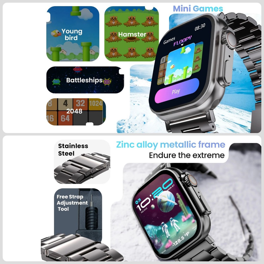Goboult Crown 1.95'' Hd Display | BT Calling | Working Crown | 900 Nits | Spo2 Smartwatch