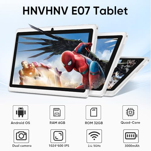 Hnvhnv Android 15 Tablet 7 Inch Tablet | Quad-Core Processor | Dual Camera | 5G/2.4G Wifi | Bluetooth | Parental Control | Drop-Proof Case
