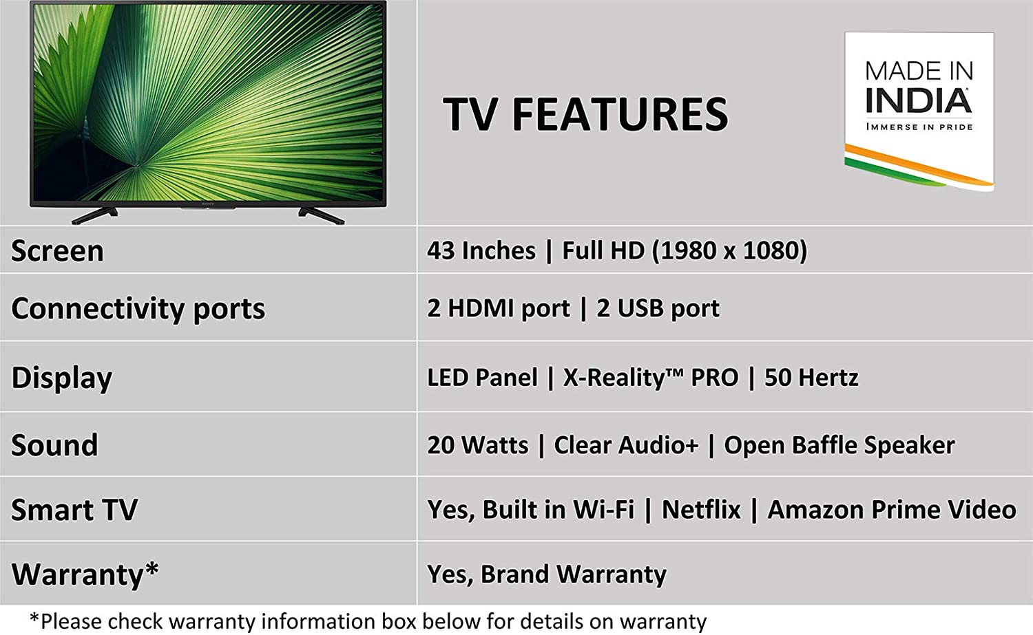 Sony Bravia 43 inches Full HD Smart LED TV