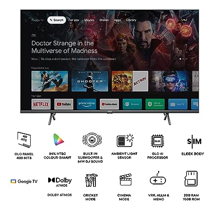 VU 43 inches The GloLED 84 Watt DJ Sound Series 4K Smart Google TV
