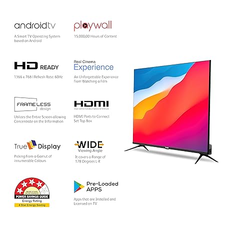 VW 32 inches Playwall Frameless Series HD Ready Android Smart LED TV