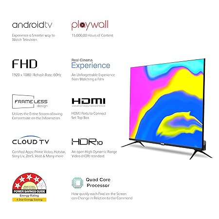 VW 43 inches Playwall Frameless Series Full HD Android Smart LED TV