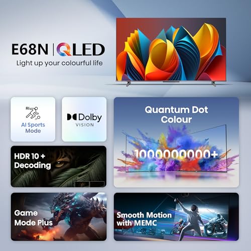 Hisense 108 cm (43 inches) E68N Series 4K Ultra HD Smart Google QLED TV
