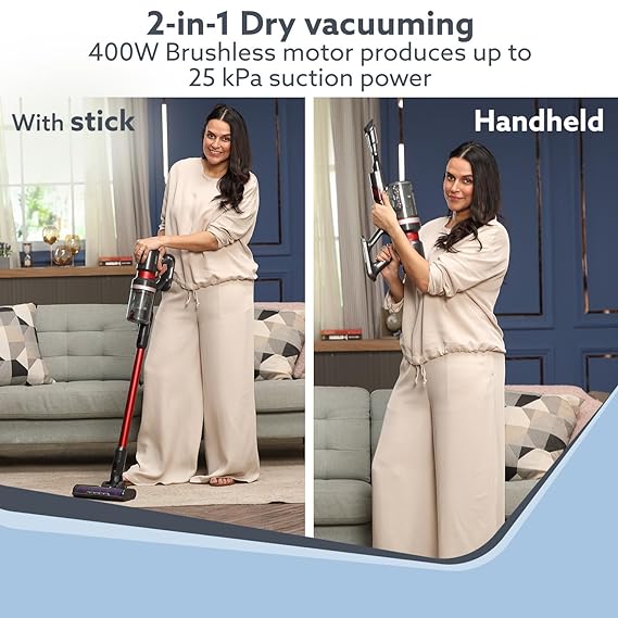 Agaro Supreme Cordless Stick Vacuum Cleaner | 2 In 1 Handheld &Stick | 400W | Hepa Filter | Red