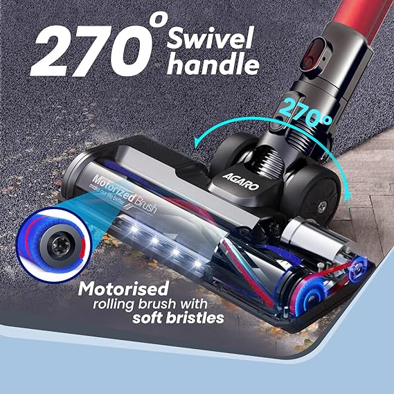 Agaro Supreme Cordless Stick Vacuum Cleaner | 2 In 1 Handheld &Stick | 400W | Hepa Filter | Red