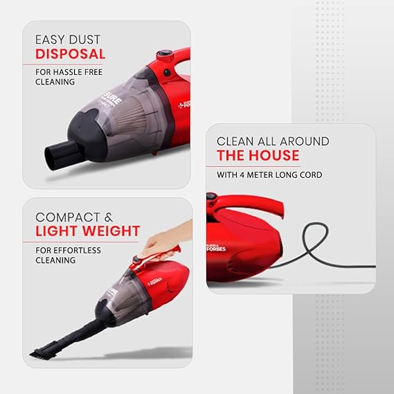Eureka Forbes Compact 700 Watts Powerful Suction &Blower Vacuum Cleaner With Washable Hepa Filter | Red &Black