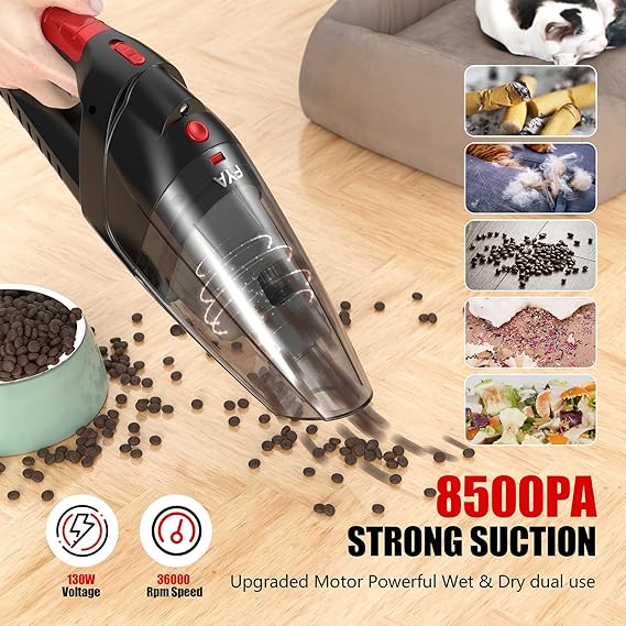 Fya Handheld Vacuum Cleaner Cordless | 8500Pa Hand Vacuum Cordless Rechargeable | Black &Red