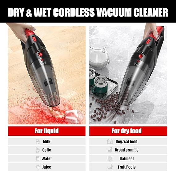 Fya Handheld Vacuum Cleaner Cordless | 8500Pa Hand Vacuum Cordless Rechargeable | Black &Red